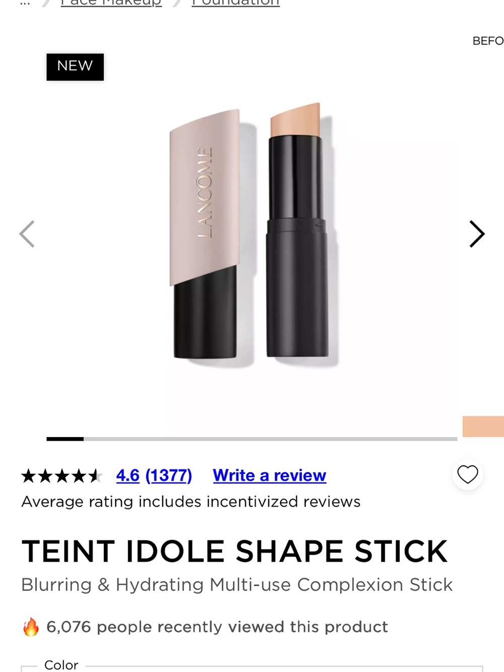 Teint Idole Shape Stick foundation Lancôme 210 buff